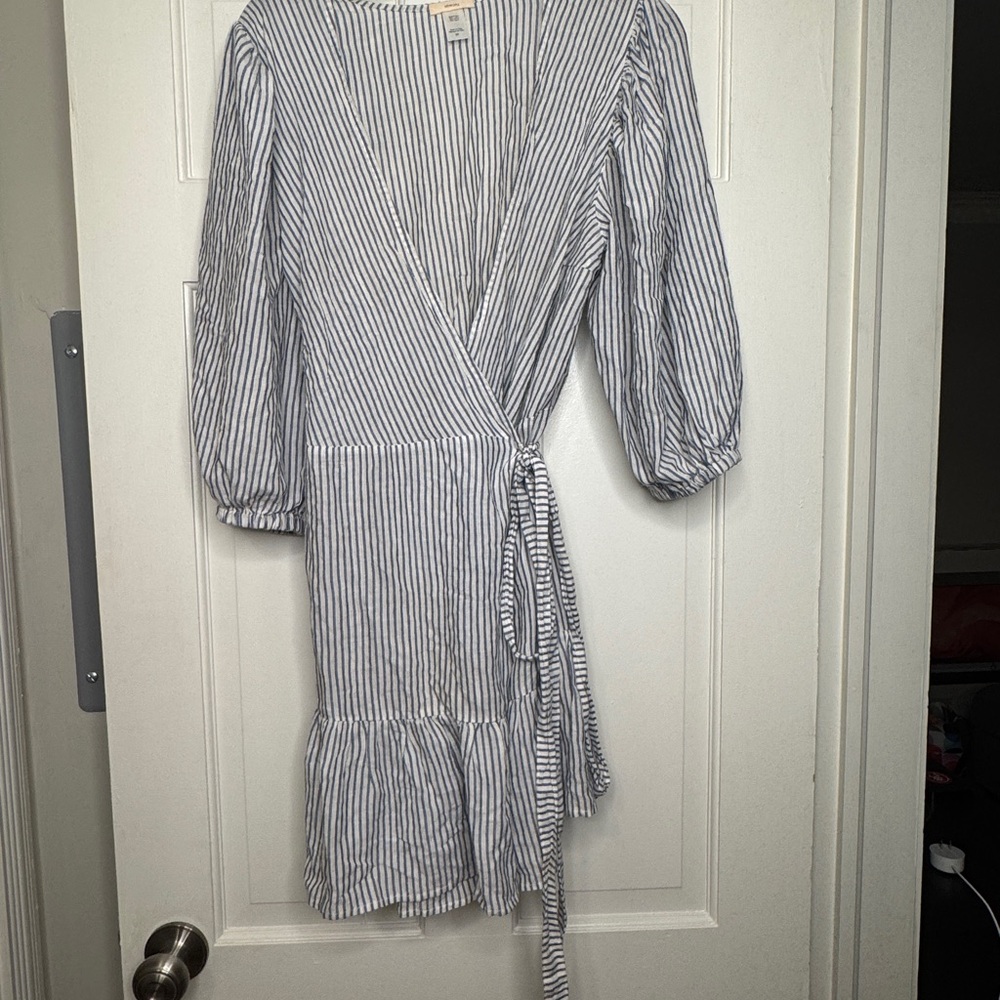 Eberjey Blue and White Wrap Sundress with Puff Sleeves